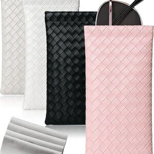 4 Pcs Squeeze Top Sunglass Case with Cleaning Cloth, Soft Leather Eyeglass Case